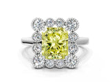 White gold Fancy Yellow Radiant  Halo Diamond Cluster Engagement Ring with Milgrain Bezel Setting and Solitaire Band_25