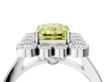 White gold Fancy Yellow Radiant  Halo Diamond Cluster Engagement Ring with Milgrain Bezel Setting and Solitaire Band_30