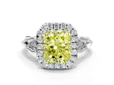 White gold Fancy Yellow Radiant  Halo Diamond Engagement Ring with Filigree Band and Four-Prong Setting_105