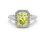 White gold Fancy Yellow Radiant  Halo Diamond Engagement Ring with Intricate Filigree Band and Four-Prong Setting_54
