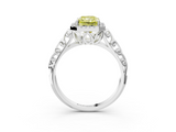 White gold Fancy Yellow Radiant  Halo Diamond Engagement Ring with Intricate Filigree Band and Four-Prong Setting_56