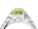White gold Fancy Yellow Radiant  Halo Diamond Engagement Ring with Intricate Filigree Band and Four-Prong Setting_58