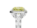White gold Fancy Yellow Radiant  Halo Diamond Engagement Ring with Intricate Filigree Band and Four-Prong Setting_59