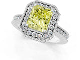 White gold Fancy Yellow Radiant  Halo Diamond Engagement Ring with Milgrain Pave Band and Four-Prong Setting_52