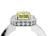 White gold Fancy Yellow Radiant  Halo Diamond Engagement Ring with Milgrain Pave Band and Four-Prong Setting_55