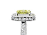 White gold Fancy Yellow Radiant  Halo Diamond Engagement Ring with Milgrain Pave Band and Four-Prong Setting_56