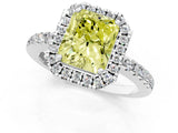 White gold Fancy Yellow Radiant  Halo Diamond Engagement Ring with Pavé Band and Four-Prong Setting_124