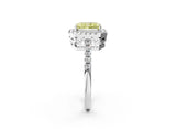 White gold Fancy Yellow Radiant  Halo Diamond Engagement Ring with Pavé Band and Four-Prong Setting_125