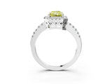White gold Fancy Yellow Radiant  Halo Diamond Engagement Ring with Pavé Band and Four-Prong Setting_126
