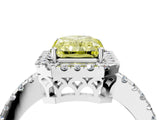 White gold Fancy Yellow Radiant  Halo Diamond Engagement Ring with Pavé Band and Four-Prong Setting_127