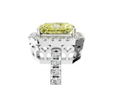 White gold Fancy Yellow Radiant  Halo Diamond Engagement Ring with Pavé Band and Four-Prong Setting_128