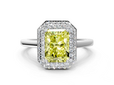 White gold Fancy Yellow Radiant  Halo Diamond Engagement Ring with Solitaire Band and Four-Prong Setting_20
