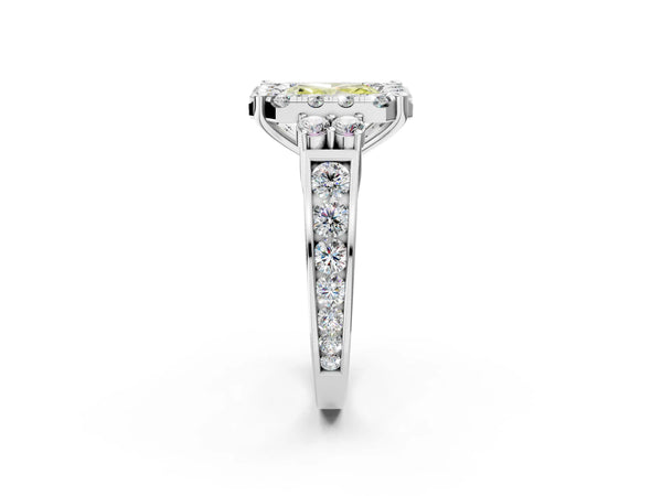 Platinum Fancy Yellow Radiant  Halo Diamond Engagement Ring with Split Shank and Four-Prong Setting