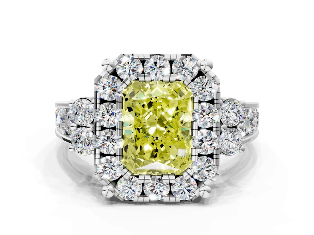 White gold Fancy Yellow Radiant  Halo Diamond Engagement Ring with Split Shank and Four-Prong Setting_56