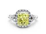 White gold Fancy Yellow Radiant  Halo Diamond Engagement Ring with Vintage-Inspired Band and Four-Prong Setting_3