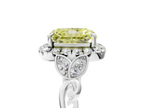 White gold Fancy Yellow Radiant  Halo Diamond Engagement Ring with Vintage-Inspired Band and Four-Prong Setting_8