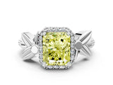 White gold Fancy Yellow Radiant  Halo Diamond Floral Band with Four-Prong Setting_55