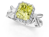 White gold Fancy Yellow Radiant  Halo Diamond Floral Band with Four-Prong Setting_56