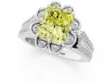 White gold Fancy Yellow Radiant  Halo Diamond Floral Split Shank Engagement Ring 1