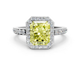 White gold Fancy Yellow Radiant  Halo Diamond Pavé Band Ring with Prong Setting_20
