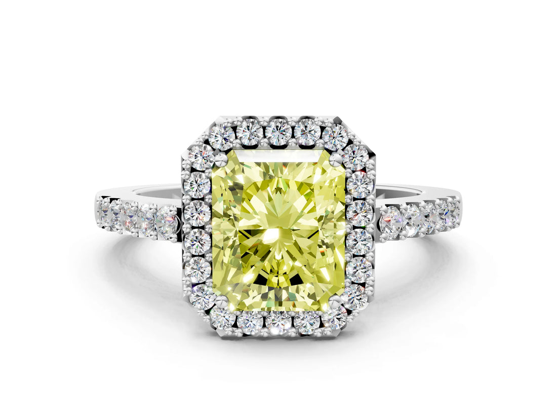 White gold Fancy Yellow Radiant  Halo Diamond Pavé Solitaire Ring_27