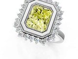 White gold Fancy Yellow Radiant  Halo Diamond Ring with Milgrain Edge and Round Prong Setting_38