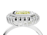 White gold Fancy Yellow Radiant  Halo Diamond Ring with Milgrain Edge and Round Prong Setting_42