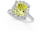 White gold Fancy Yellow Radiant  Halo Diamond Ring with Pavé Band and Prong Setting_38