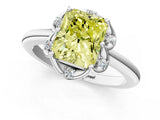 White gold Fancy Yellow Radiant  Halo Diamond Ring with Round Cluster Setting, Solitaire Band, and Four-Prong Setting_50