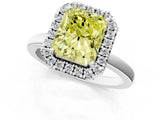 White gold Fancy Yellow Radiant  Halo Diamond Solitaire with Pavé Band and Four-Prong Setting_104