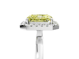White gold Fancy Yellow Radiant  Halo Diamond Solitaire with Pavé Band and Four-Prong Setting_109