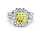 White gold Fancy Yellow Radiant  Halo Diamond Split Shank Engagement Ring with Prong Setting_45