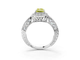 White gold Fancy Yellow Radiant  Halo Diamond Split Shank Ring with Milgrain Detail_76