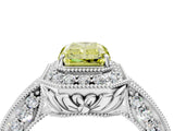 White gold Fancy Yellow Radiant  Halo Diamond Split Shank Ring with Milgrain Detail_77