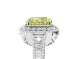 White gold Fancy Yellow Radiant  Halo Diamond Split Shank Ring with Milgrain Detail_78