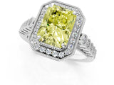 White gold Fancy Yellow Radiant  Halo Milgrain Solitaire with Bezel Set Side Stones and Pave Band_33
