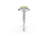 White gold Fancy Yellow Radiant  Halo Milgrain Solitaire with Bezel Set Side Stones and Pave Band_34