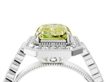 White gold Fancy Yellow Radiant  Halo Milgrain Solitaire with Bezel Set Side Stones and Pave Band_36