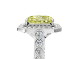 White gold Fancy Yellow Radiant  Halo Milgrain Solitaire with Bezel Set Side Stones and Pave Band_42