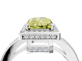 White gold Fancy Yellow Radiant  Halo Pave Band Solitaire Ring with Prong Setting_70