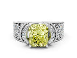 White gold Fancy Yellow Radiant  Halo Pave Diamond Engagement Ring with Milgrain Detailing_49