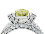 White gold Fancy Yellow Radiant  Halo Pave Diamond Engagement Ring with Milgrain Detailing_54