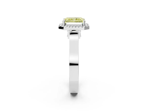 Platinum Fancy Yellow Radiant  Halo Pave Split Shank Prong Setting Ring