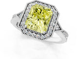 White gold Fancy Yellow Radiant  Halo Round Diamond Milgrain Pave Engagement Ring_4