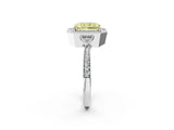 White gold Fancy Yellow Radiant  Halo Round Diamond Milgrain Pave Engagement Ring_5
