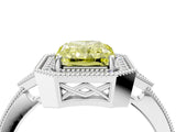 White gold Fancy Yellow Radiant  Halo Round Diamond Milgrain Pave Engagement Ring_7