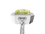 White gold Fancy Yellow Radiant  Halo Round Diamond Milgrain Pave Engagement Ring_8