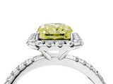 White gold Fancy Yellow Radiant  Halo Round Diamond Pavé Band Four-Prong Ring_7