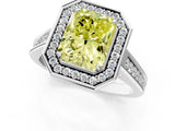 White gold Fancy Yellow Radiant  Halo Solitaire Diamond Ring with Pave Band and Bezel Setting_50