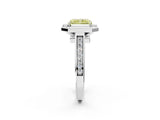 White gold Fancy Yellow Radiant  Halo Solitaire Diamond Ring with Pave Band and Bezel Setting_51